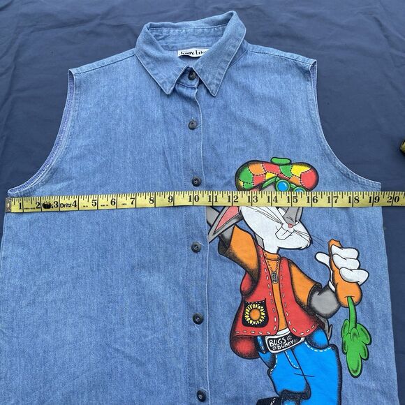 Vintage Looney Tunes Bugs Bunny Sleeveless Denim Top Tank Top sz small - Picture 3 of 5